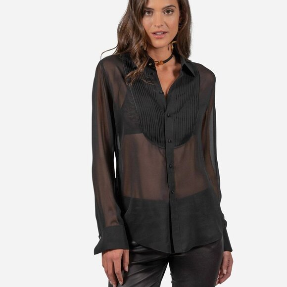 Robert Graham Tops - Robert Graham • Marina Tuxedo Silk Chiffon Blouse